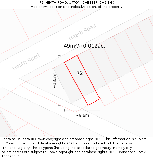 72, HEATH ROAD, UPTON, CHESTER, CH2 1HX: Plot and title map