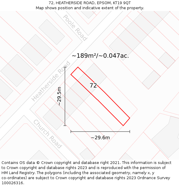 72, HEATHERSIDE ROAD, EPSOM, KT19 9QT: Plot and title map