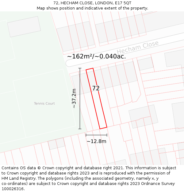 72, HECHAM CLOSE, LONDON, E17 5QT: Plot and title map
