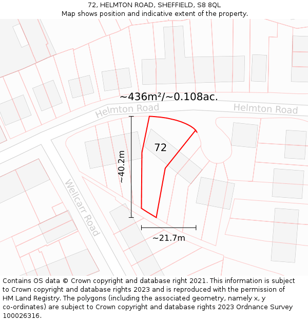 72, HELMTON ROAD, SHEFFIELD, S8 8QL: Plot and title map