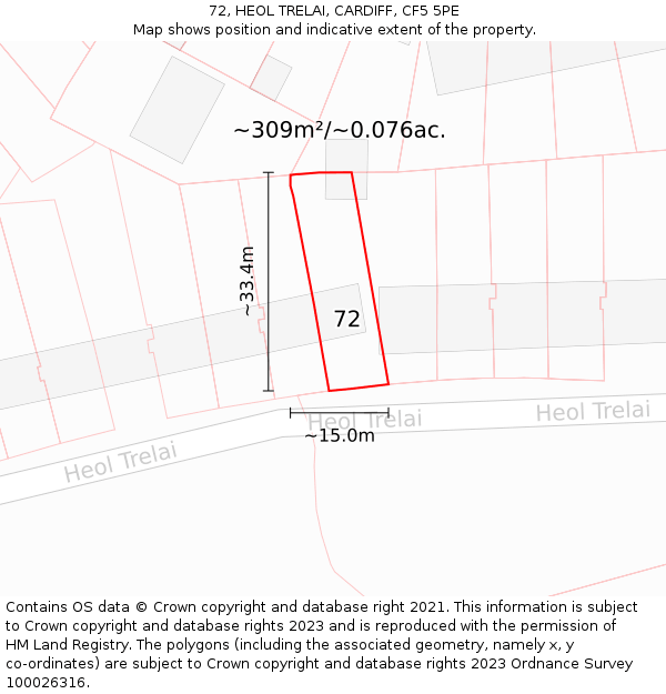 72, HEOL TRELAI, CARDIFF, CF5 5PE: Plot and title map