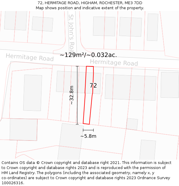 72, HERMITAGE ROAD, HIGHAM, ROCHESTER, ME3 7DD: Plot and title map