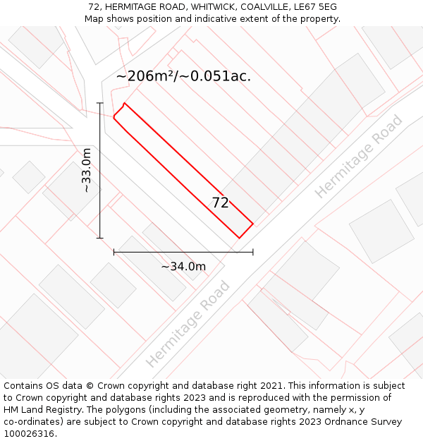 72, HERMITAGE ROAD, WHITWICK, COALVILLE, LE67 5EG: Plot and title map