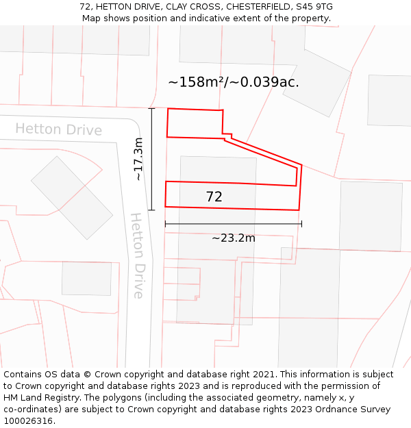 72, HETTON DRIVE, CLAY CROSS, CHESTERFIELD, S45 9TG: Plot and title map