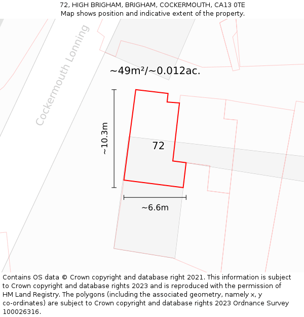 72, HIGH BRIGHAM, BRIGHAM, COCKERMOUTH, CA13 0TE: Plot and title map