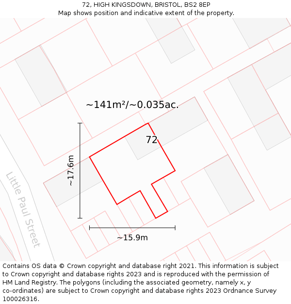 72, HIGH KINGSDOWN, BRISTOL, BS2 8EP: Plot and title map
