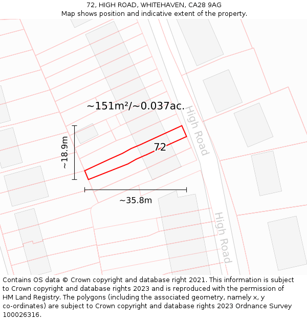 72, HIGH ROAD, WHITEHAVEN, CA28 9AG: Plot and title map
