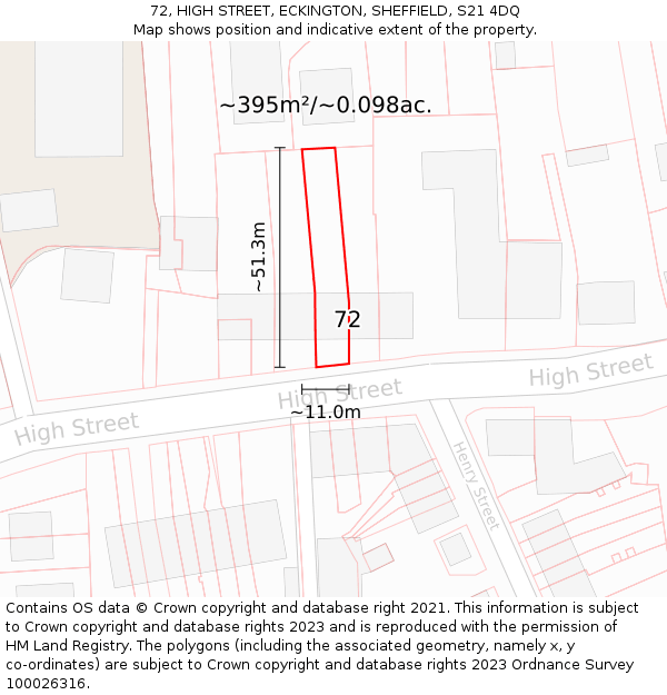 72, HIGH STREET, ECKINGTON, SHEFFIELD, S21 4DQ: Plot and title map