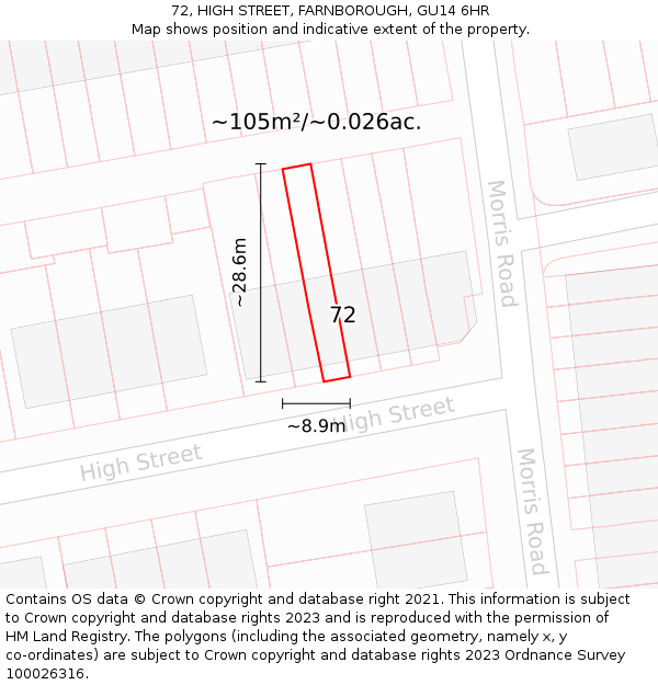 72, HIGH STREET, FARNBOROUGH, GU14 6HR: Plot and title map