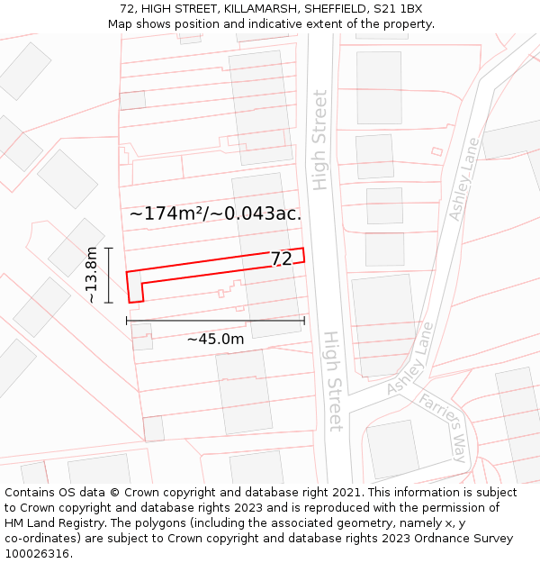 72, HIGH STREET, KILLAMARSH, SHEFFIELD, S21 1BX: Plot and title map