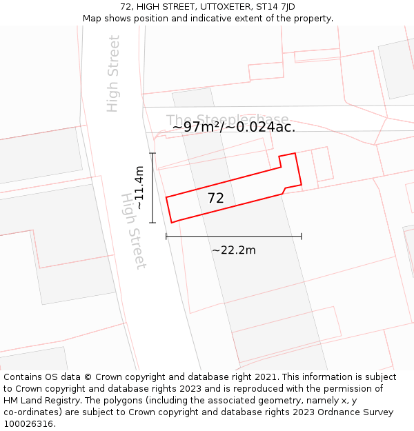 72, HIGH STREET, UTTOXETER, ST14 7JD: Plot and title map