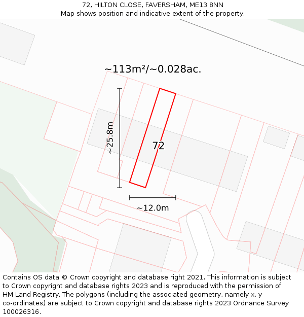 72, HILTON CLOSE, FAVERSHAM, ME13 8NN: Plot and title map
