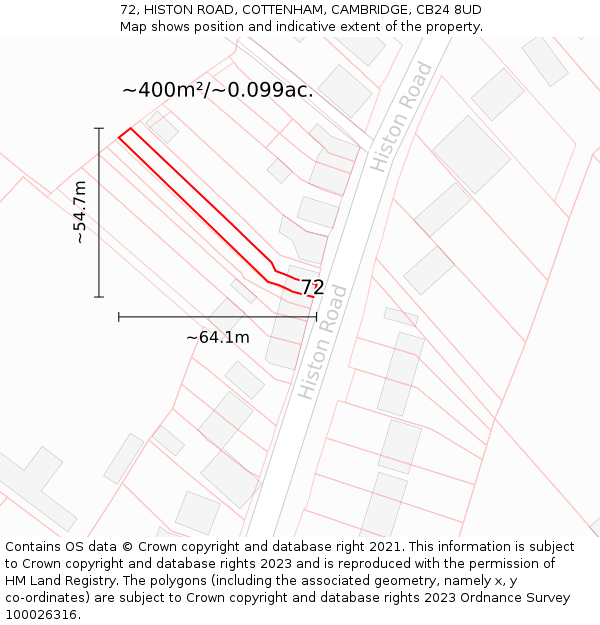 72, HISTON ROAD, COTTENHAM, CAMBRIDGE, CB24 8UD: Plot and title map