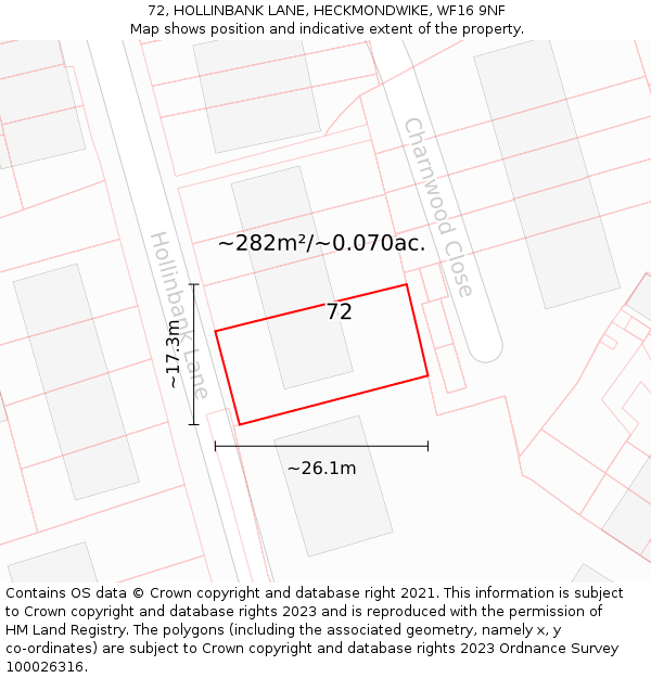 72, HOLLINBANK LANE, HECKMONDWIKE, WF16 9NF: Plot and title map