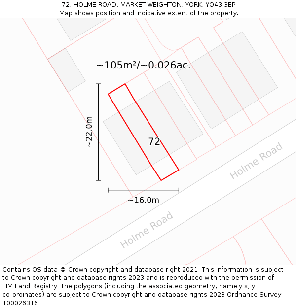 72, HOLME ROAD, MARKET WEIGHTON, YORK, YO43 3EP: Plot and title map