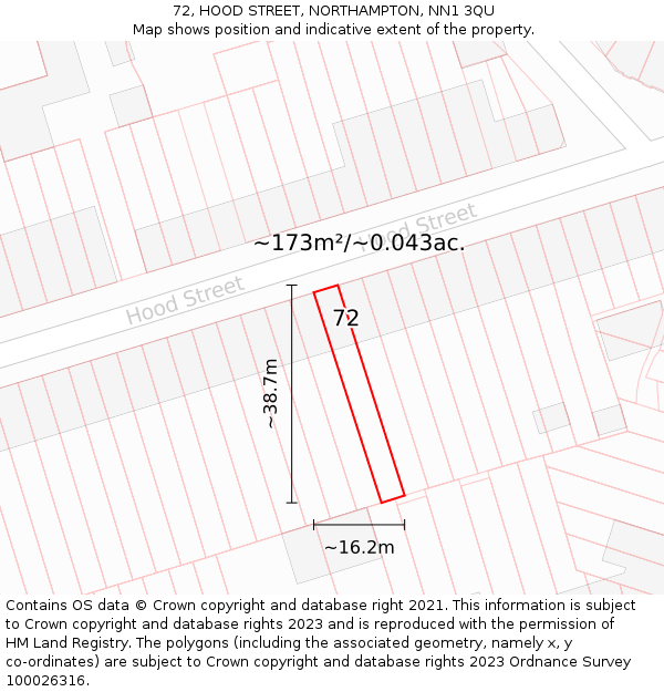 72, HOOD STREET, NORTHAMPTON, NN1 3QU: Plot and title map