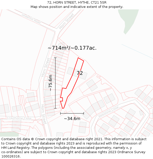 72, HORN STREET, HYTHE, CT21 5SR: Plot and title map