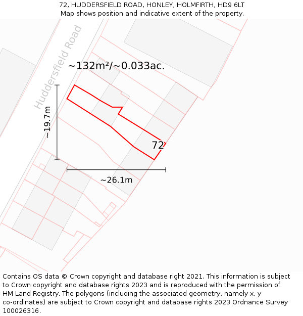 72, HUDDERSFIELD ROAD, HONLEY, HOLMFIRTH, HD9 6LT: Plot and title map