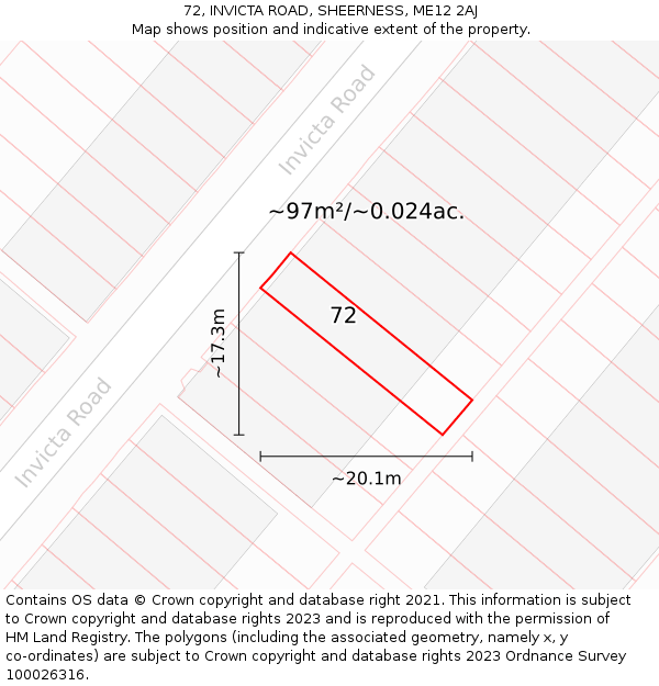 72, INVICTA ROAD, SHEERNESS, ME12 2AJ: Plot and title map