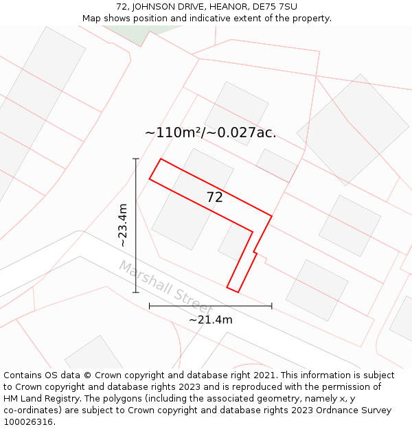 72, JOHNSON DRIVE, HEANOR, DE75 7SU: Plot and title map