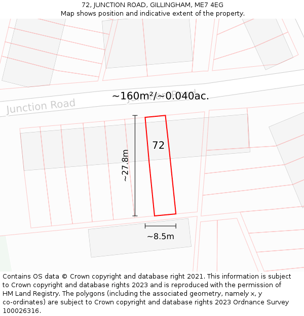 72, JUNCTION ROAD, GILLINGHAM, ME7 4EG: Plot and title map