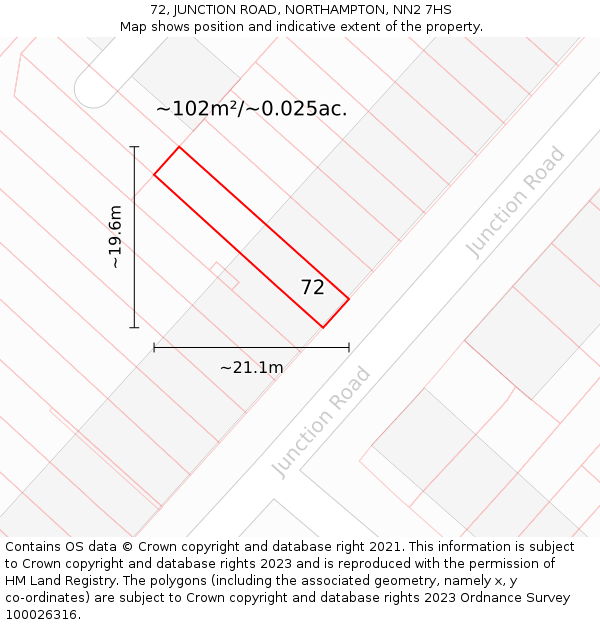 72, JUNCTION ROAD, NORTHAMPTON, NN2 7HS: Plot and title map