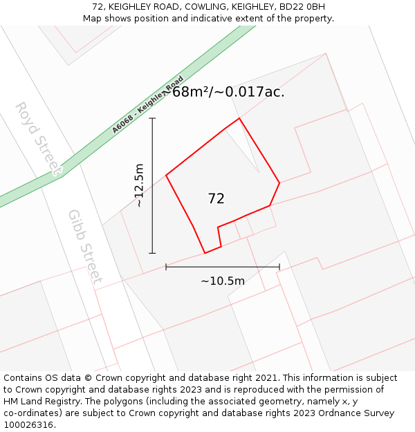 72, KEIGHLEY ROAD, COWLING, KEIGHLEY, BD22 0BH: Plot and title map