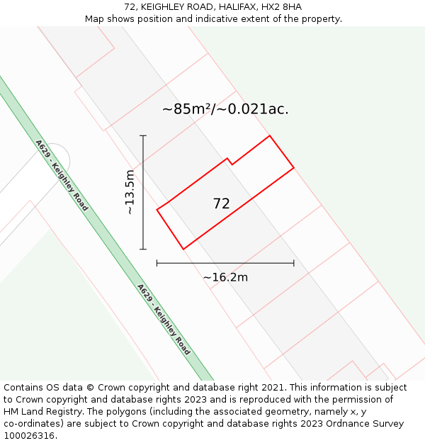 72, KEIGHLEY ROAD, HALIFAX, HX2 8HA: Plot and title map