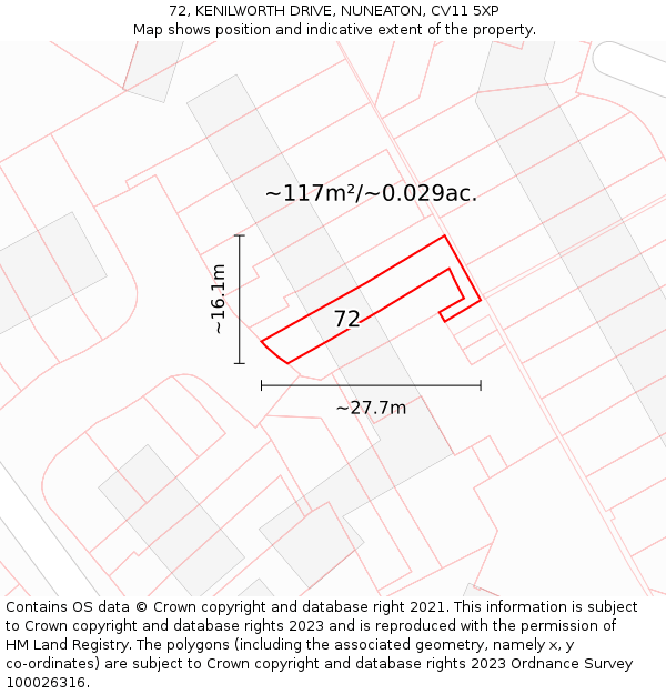 72, KENILWORTH DRIVE, NUNEATON, CV11 5XP: Plot and title map