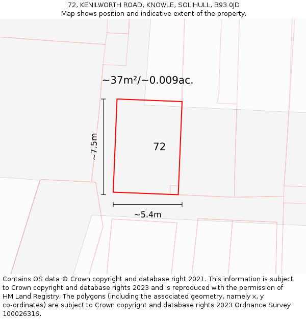 72, KENILWORTH ROAD, KNOWLE, SOLIHULL, B93 0JD: Plot and title map