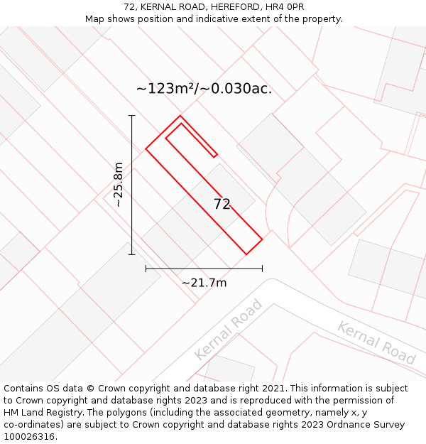 72, KERNAL ROAD, HEREFORD, HR4 0PR: Plot and title map
