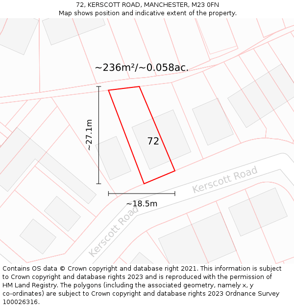 72, KERSCOTT ROAD, MANCHESTER, M23 0FN: Plot and title map