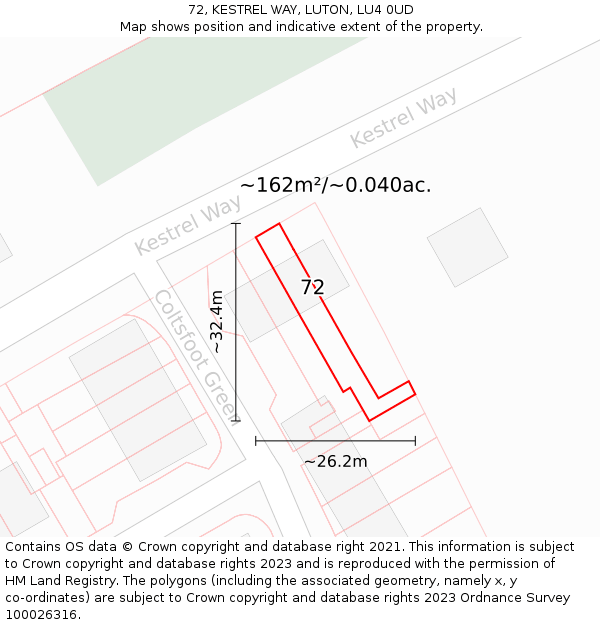 72, KESTREL WAY, LUTON, LU4 0UD: Plot and title map