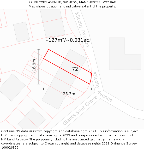 72, KILCOBY AVENUE, SWINTON, MANCHESTER, M27 8AE: Plot and title map