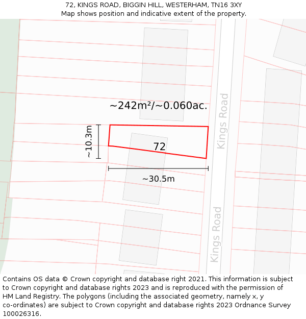 72, KINGS ROAD, BIGGIN HILL, WESTERHAM, TN16 3XY: Plot and title map