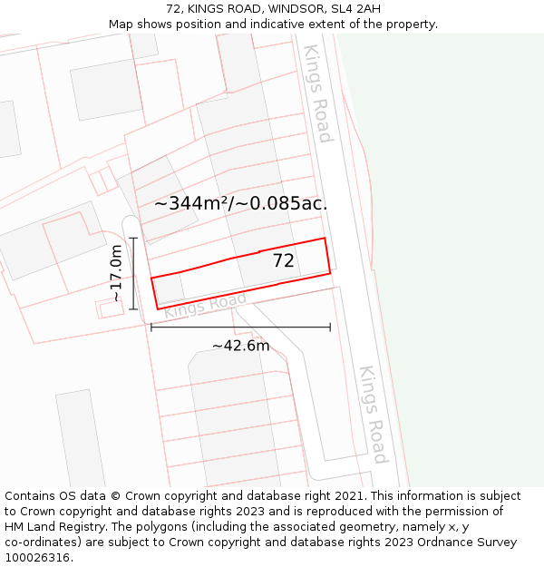 72, KINGS ROAD, WINDSOR, SL4 2AH: Plot and title map