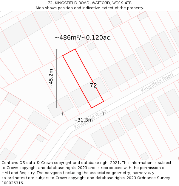 72, KINGSFIELD ROAD, WATFORD, WD19 4TR: Plot and title map