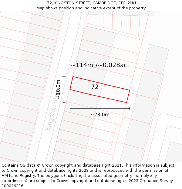 72, KINGSTON STREET, CAMBRIDGE, CB1 2NU: Plot and title map