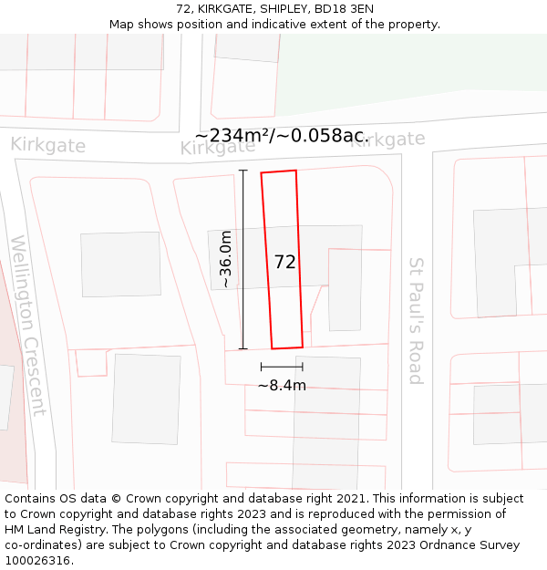 72, KIRKGATE, SHIPLEY, BD18 3EN: Plot and title map
