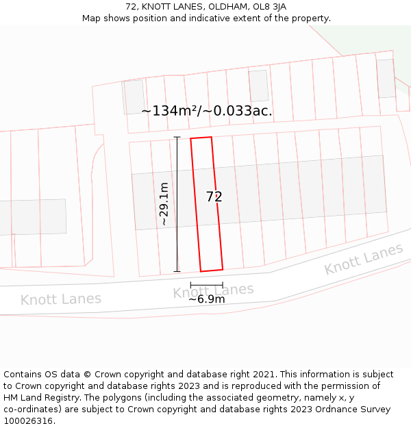 72, KNOTT LANES, OLDHAM, OL8 3JA: Plot and title map