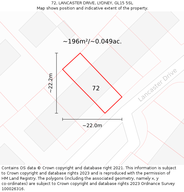 72, LANCASTER DRIVE, LYDNEY, GL15 5SL: Plot and title map