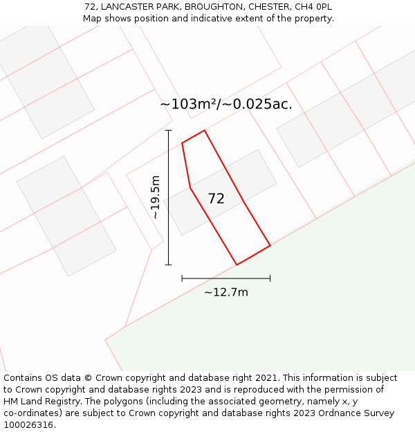 72, LANCASTER PARK, BROUGHTON, CHESTER, CH4 0PL: Plot and title map