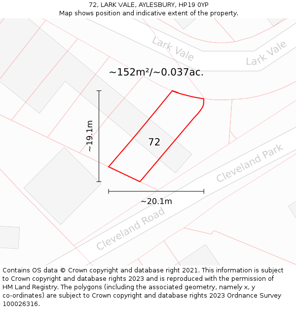 72, LARK VALE, AYLESBURY, HP19 0YP: Plot and title map