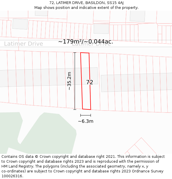 72, LATIMER DRIVE, BASILDON, SS15 4AJ: Plot and title map