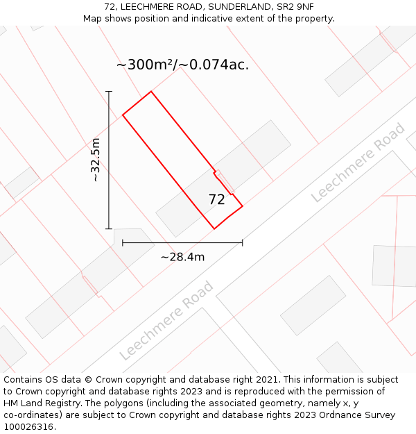 72, LEECHMERE ROAD, SUNDERLAND, SR2 9NF: Plot and title map
