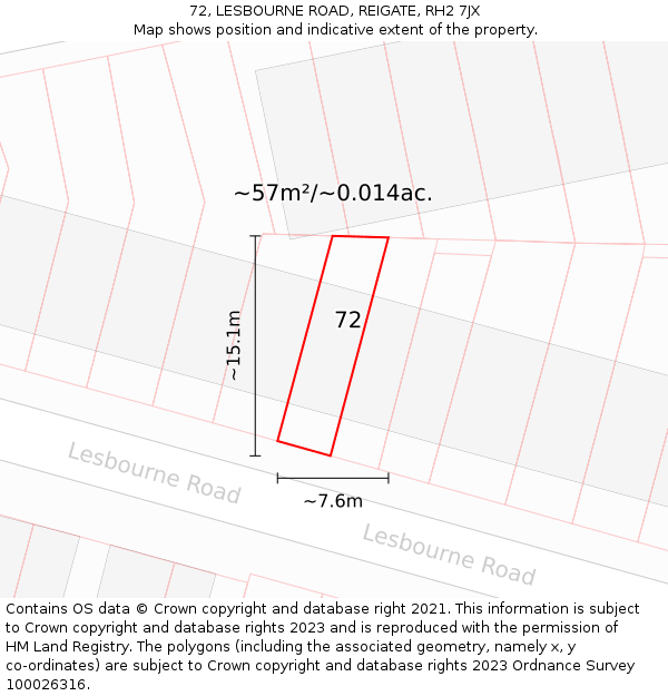 72, LESBOURNE ROAD, REIGATE, RH2 7JX: Plot and title map
