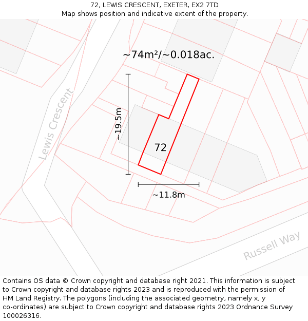 72, LEWIS CRESCENT, EXETER, EX2 7TD: Plot and title map