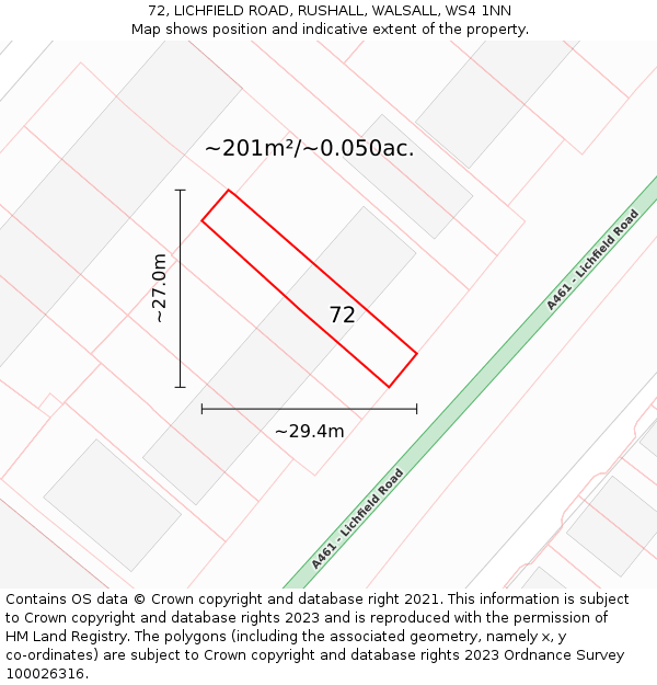 72, LICHFIELD ROAD, RUSHALL, WALSALL, WS4 1NN: Plot and title map