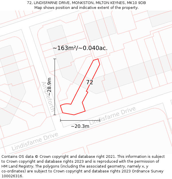 72, LINDISFARNE DRIVE, MONKSTON, MILTON KEYNES, MK10 9DB: Plot and title map