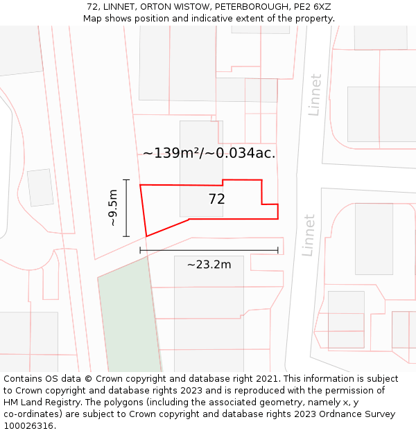72, LINNET, ORTON WISTOW, PETERBOROUGH, PE2 6XZ: Plot and title map